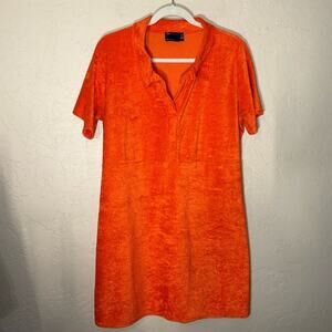 ASOS DESIGN Curve towelling mini polo dress in ruby orange. Terry cloth dress